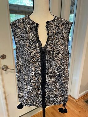 Tory Burch Silk Navy, White & Cream Floral Sleeveless Top Size 12